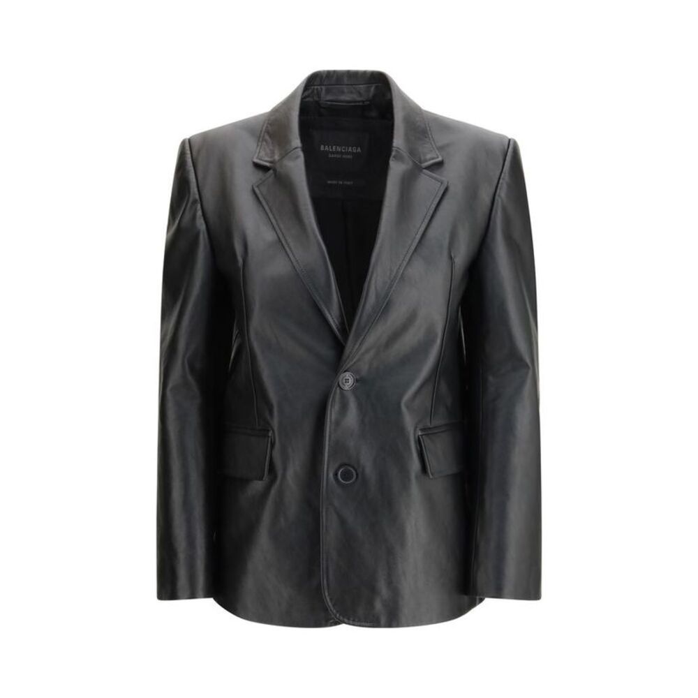 Balenciaga Black Calf Leather Bos Taurus Leather Women's Jacket